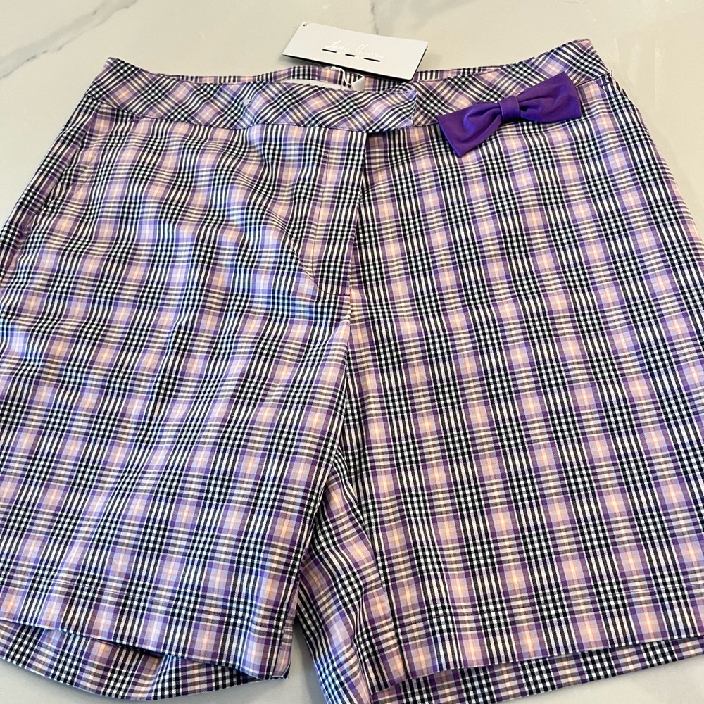Golf Lady Hagen Plaid Shorts with Purple Bow. NWT